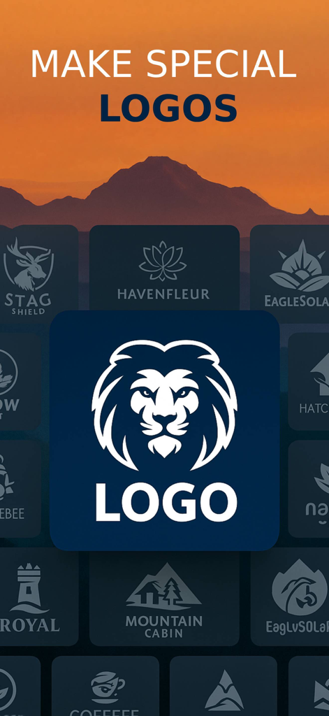 AI Logo & Photo Creator: Logen - A collection of various professional logo designs created with the Logen AI app including animal and nature themes.