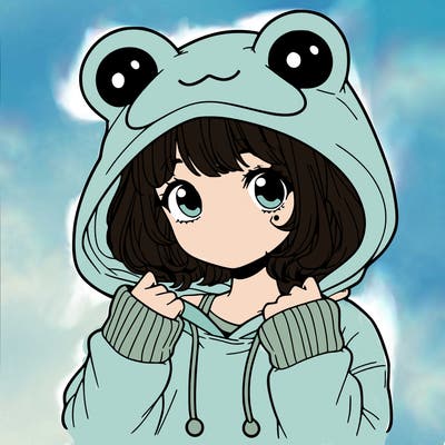 a cute teenage girl wearing a frog hoodie