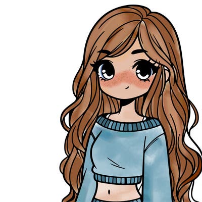 girl with long hair and a crop top with a sweater