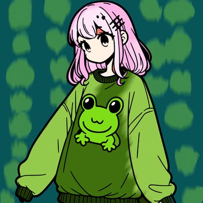 girl wearing frogging sweatshirt