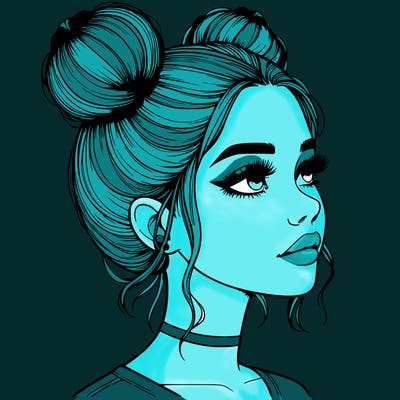 realistic girl with buns on the top of her head
