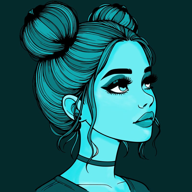 realistic girl with buns on the top of her head