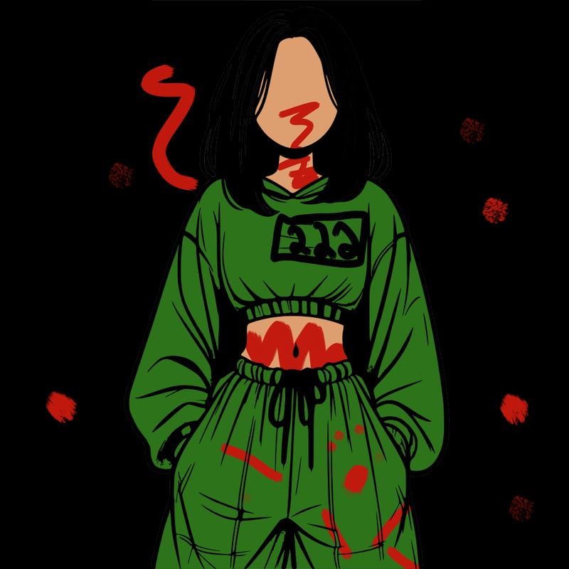 realistic girl faceless with baggy pants and a crop top