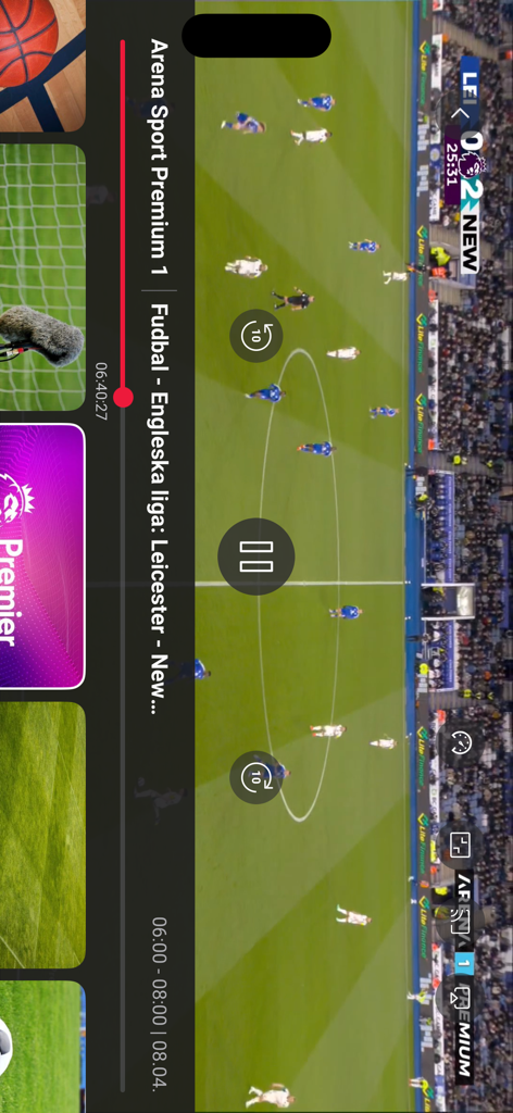 MOVE TV - Live-Fußballspielübertragung auf Arena Sport Premium über die MOVE TV App-Oberfläche.