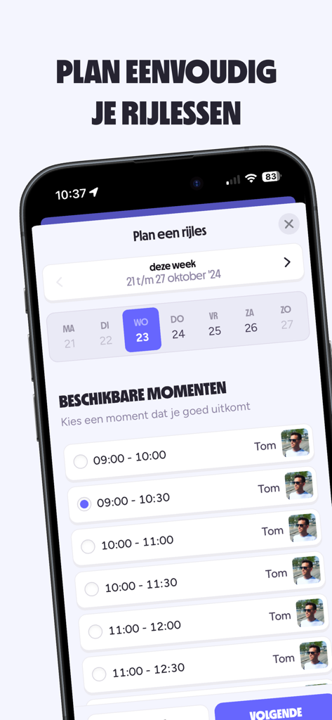 Oberfläche der On My Way App zur Planung von Fahrstunden