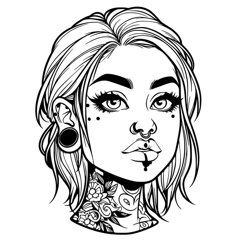 realistic girl with tattoos and piercings