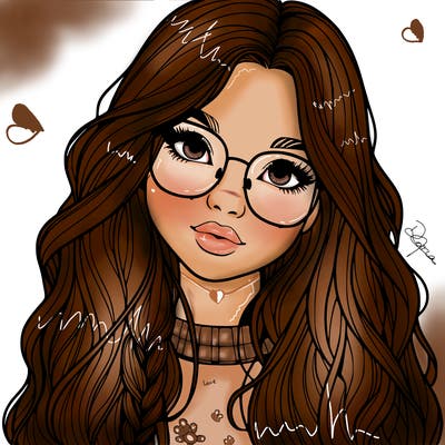 girl with long hair and freckles and glasses realistic