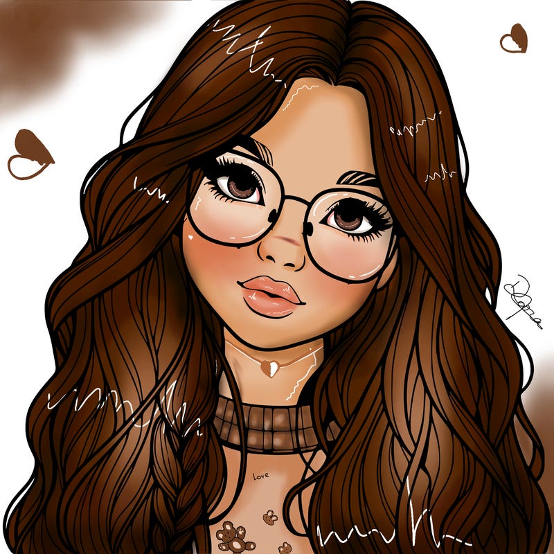 girl with long hair and freckles and glasses realistic