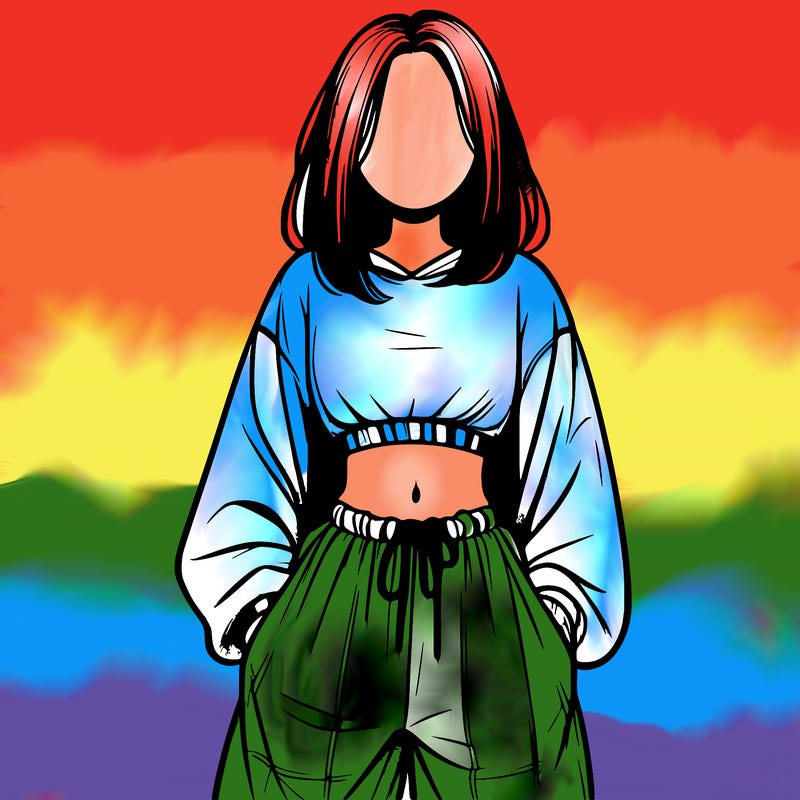 realistic girl faceless with baggy pants and a crop top