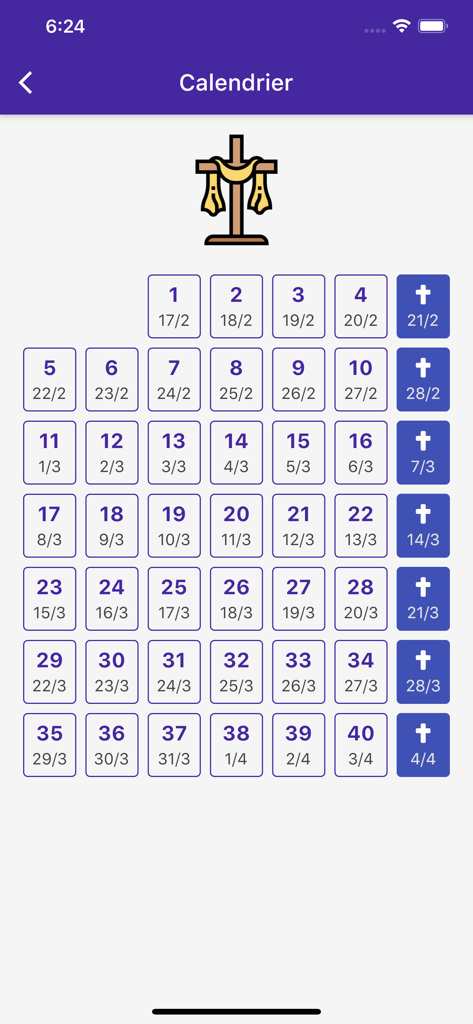 Conversio app calendar interface showing a 40 day spiritual journey