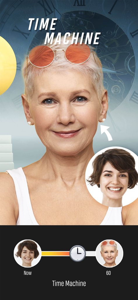 EasyArt:Photo Editor&Wallpaper - Une femme utilise la fonction Time Machine d'EasyArt pour voir son moi futur à 60 ans.