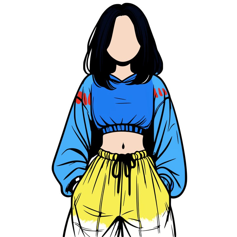 realistic girl faceless with baggy pants and a crop top
