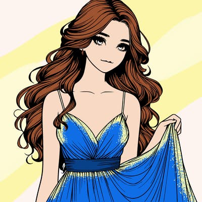 realistic girl in flowy silky prom dress