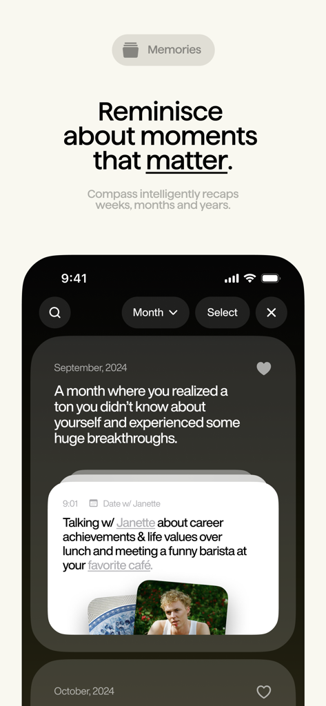 A screenshot of the Fieldy app showing an AI-generated monthly recap of personal memories and conversations.