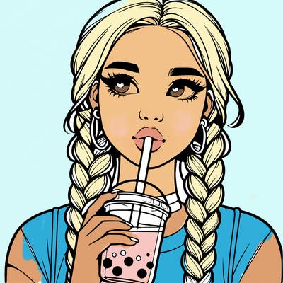 realistic girl with braided hair drinking boba