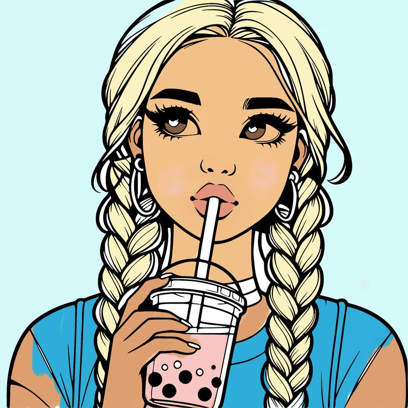 realistic girl with braided hair drinking boba