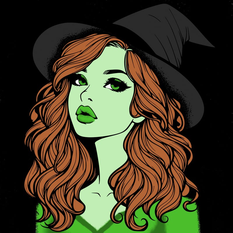 realistic witch girl with wavy hair and lips
