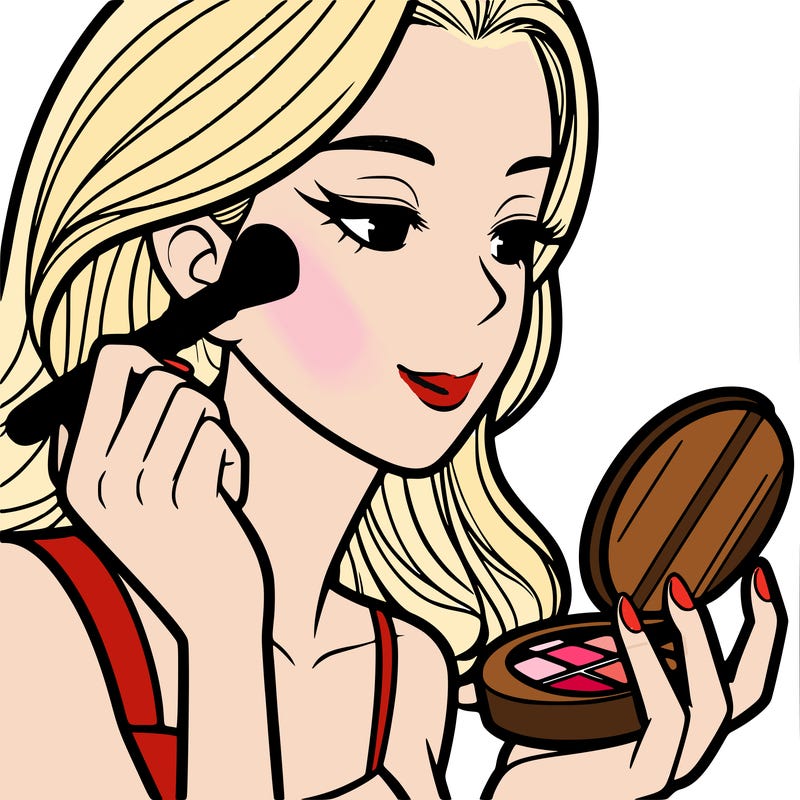 little girl putting on makeup