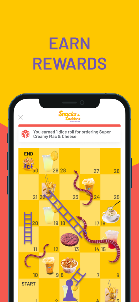Pop - Meals just like home - Snacks and Ladders reward game interface in the Pop Meals app