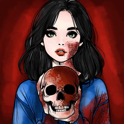 realistic girl holding a skull