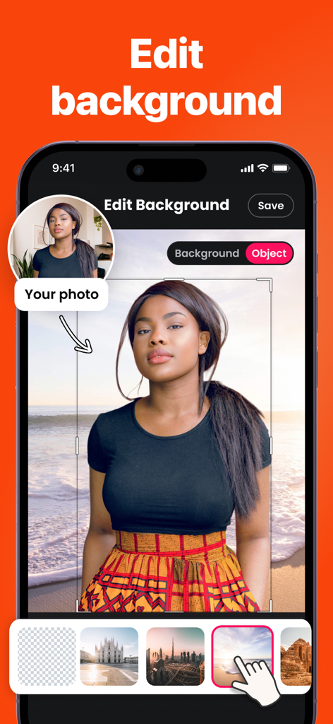 Remaxi: Unblur & Repair Photo - Remaxi app interface for changing photo backgrounds with one click