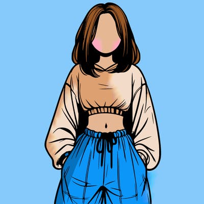 realistic girl faceless with baggy pants and a crop top
