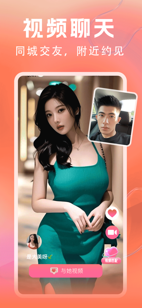 鹿缘欢聊 - 同城视频交友真人聊天软件 - Una captura de pantalla de la aplicación Luyuan Huanliao que muestra una videollamada individual para redes sociales locales chinas.