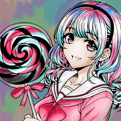 manga character woman candy realistic