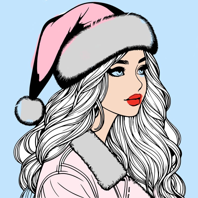 realistic girl in santa hat