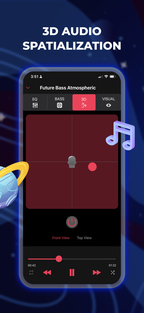 iEqualizer: Bass Booster Amp - Interfaz de espacialización de audio 3D de iEqualizer para control de sonido inmersivo