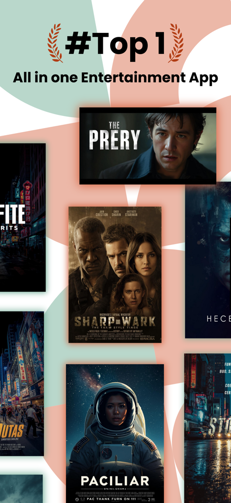 0meTV - Movies , Video Chat - Banner promocional de 0meTV mostrando una colección de pósteres de películas cortas y texto de la aplicación de entretenimiento principal