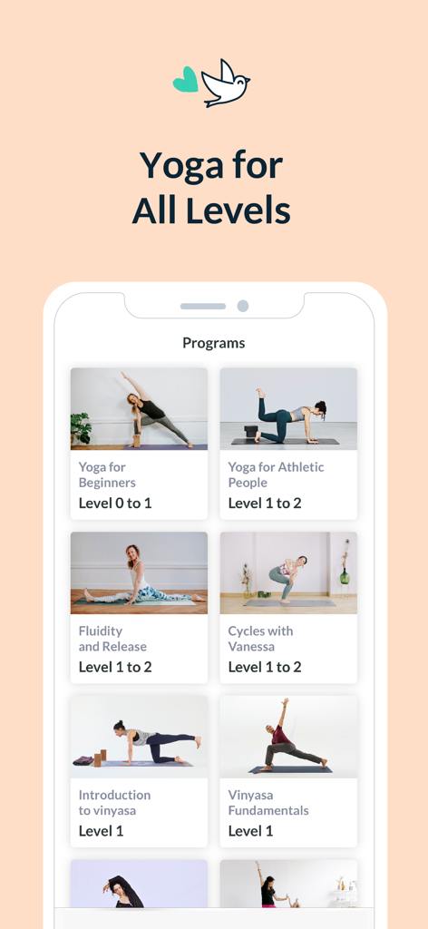 Yoga & Meditation | Gotta Yoga - Gotta Yoga app screen displaying a variety of yoga programs for all skill levels including beginners and athletic users.