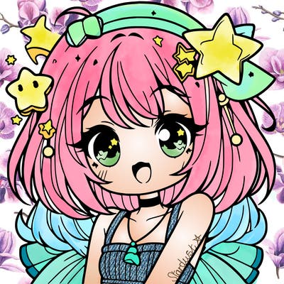 cute anime girl with star accessories