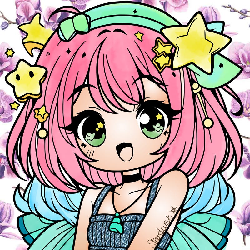 cute anime girl with star accessories