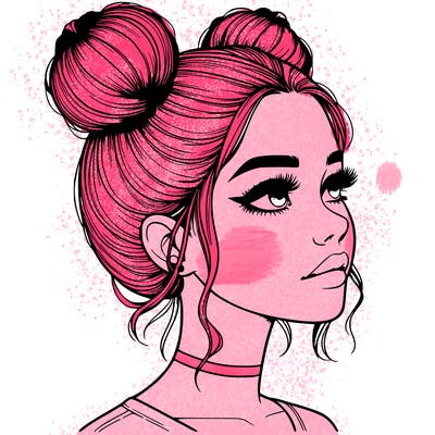 realistic girl with buns on the top of her head