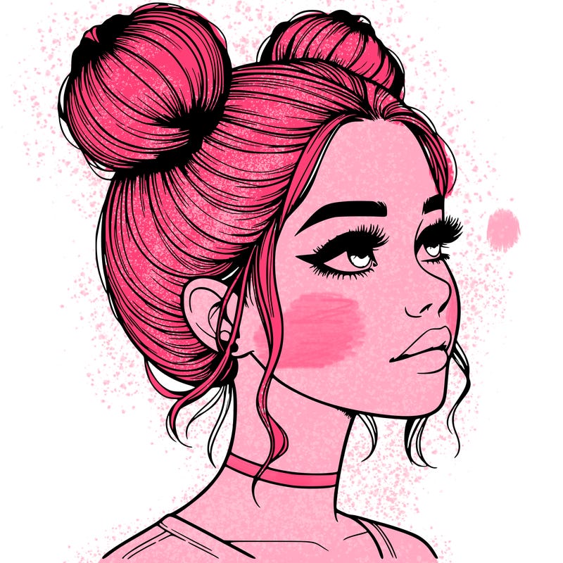 realistic girl with buns on the top of her head