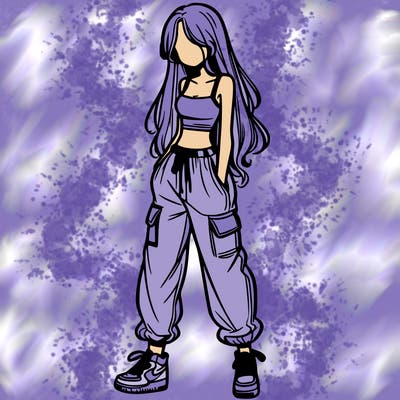 girl in baggy pants crop top and long hair