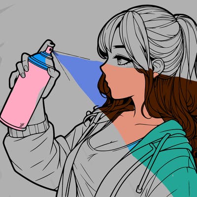 a realistic girl spray, painting