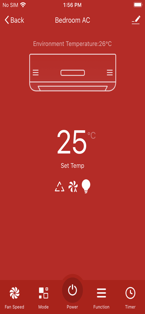 Havells DigiTap app interface for bedroom air conditioner control