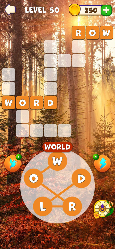 Words of Paradise - Words of Paradise gameplay showing a word puzzle over a sunlit forest background