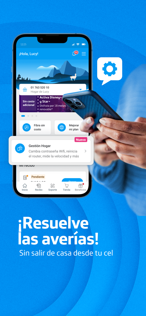 Mi Movistar Peru app interface showing home management tools and technical support features