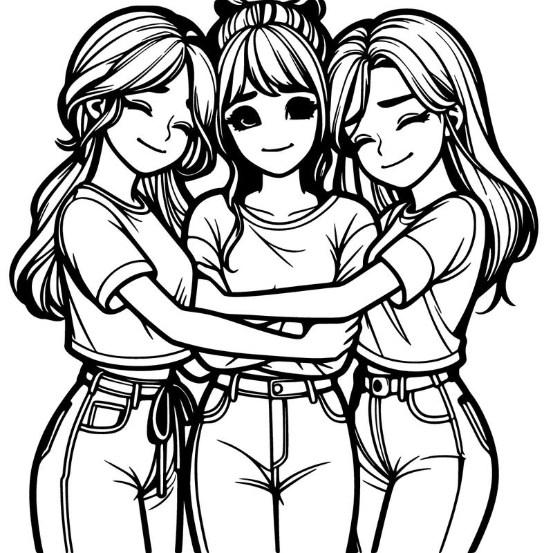 3 realistic girls hugging