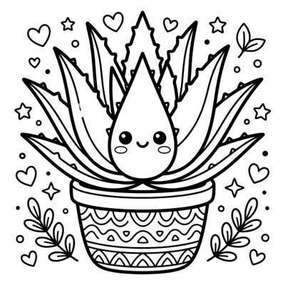 Discover the joy of coloring this super cute Kawaii Aloe Succulent! With its happy face and chunky leaves, it's an enchanting plant design waiting for your vibrant touch.