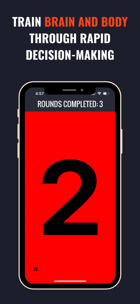 SwitchedOn - Reaction Training - SwitchedOn app interface showing a reaction training drill with a large number two on a red background