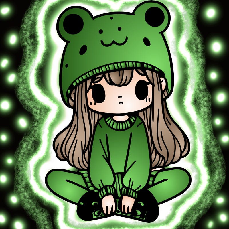 a girl wearing a frog hat and some frog socks