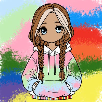 a realistic girl with a oversized hoodie and she has braids