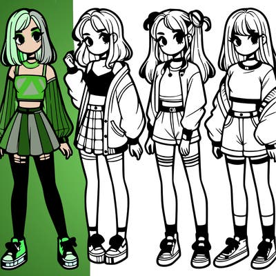 one girl with crop-top shirt and a jacket with a skirt, long socks and another girl with a shirt and pants with a jacket