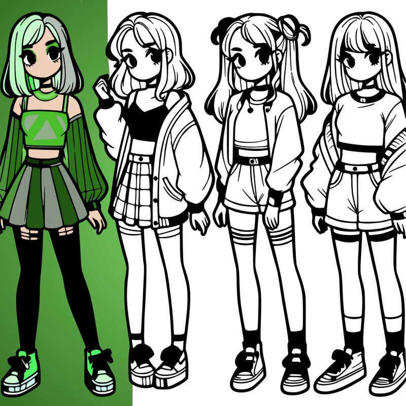 one girl with crop-top shirt and a jacket with a skirt, long socks and another girl with a shirt and pants with a jacket