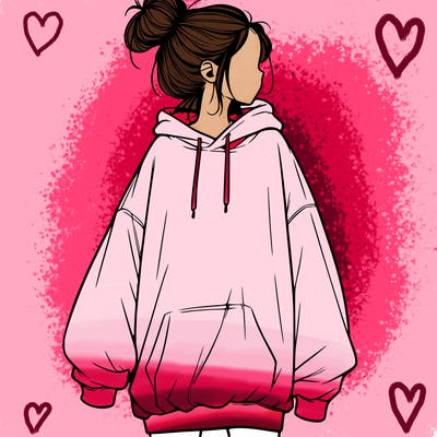 realistic girl with a oversized sweatshirt on and a bun