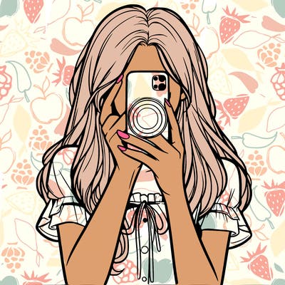 a realistic girl holding her phone taking pictures